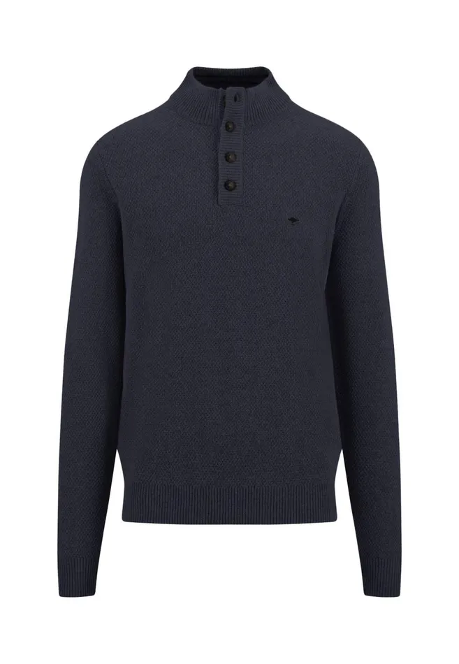 FYNCHHATTON Knitting Sweater Made Of Wool Mix With A Troyer Collar And Buttons Flamecloud Bluenavyhazel Men Sweater