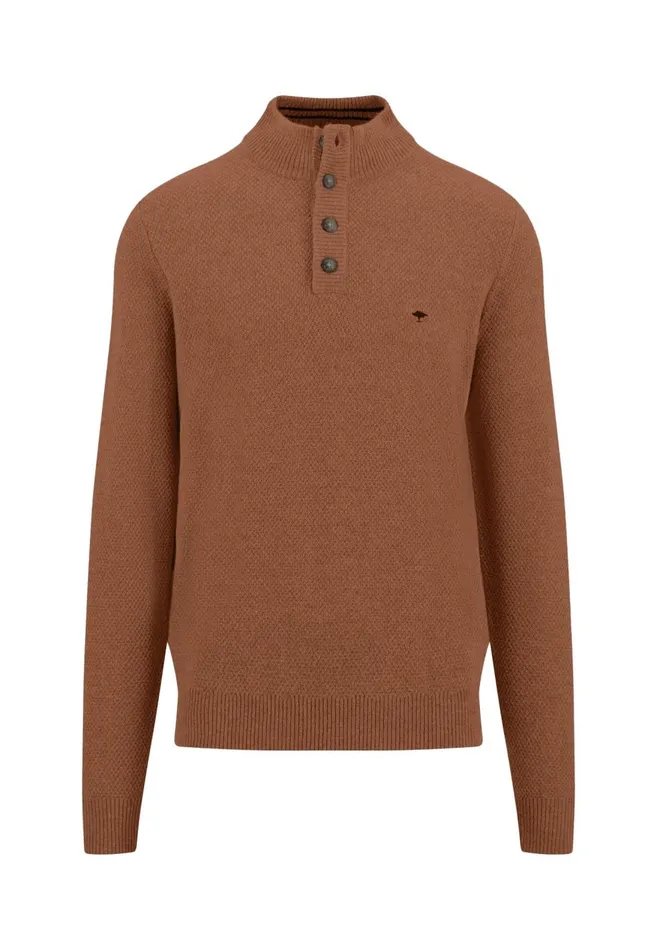 FYNCHHATTON Knitting Sweater Made Of Wool Mix With A Troyer Collar And Buttons Flamecloud Bluenavyhazel Men Sweater