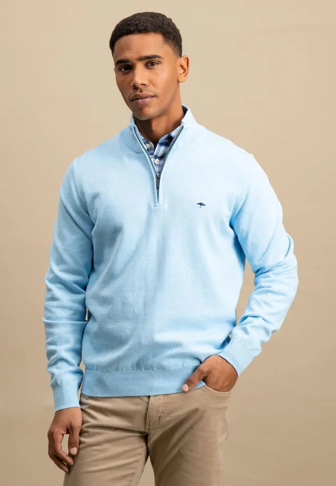 FYNCHHATTON Knitting Sweater With A Troyer Collar Poppy Redstrong Bluesummer Breezesplashy Oceanturf Greenmalagajade Men Sweater