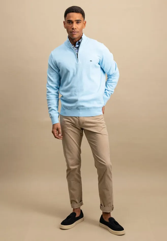 FYNCHHATTON Knitting Sweater With A Troyer Collar Poppy Redstrong Bluesummer Breezesplashy Oceanturf Greenmalagajade Men Sweater