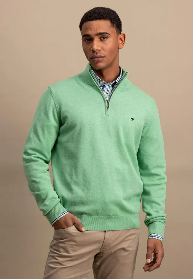 FYNCHHATTON Knitting Sweater With A Troyer Collar Poppy Redstrong Bluesummer Breezesplashy Oceanturf Greenmalagajade Men Sweater