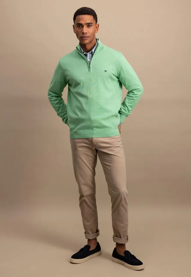 FYNCHHATTON Knitting Sweater With A Troyer Collar Poppy Redstrong Bluesummer Breezesplashy Oceanturf Greenmalagajade Men Sweater