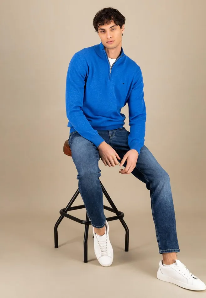 FYNCHHATTON Knitting Sweater With A Troyer Collar Poppy Redstrong Bluesummer Breezesplashy Oceanturf Greenmalagajade Men Sweater