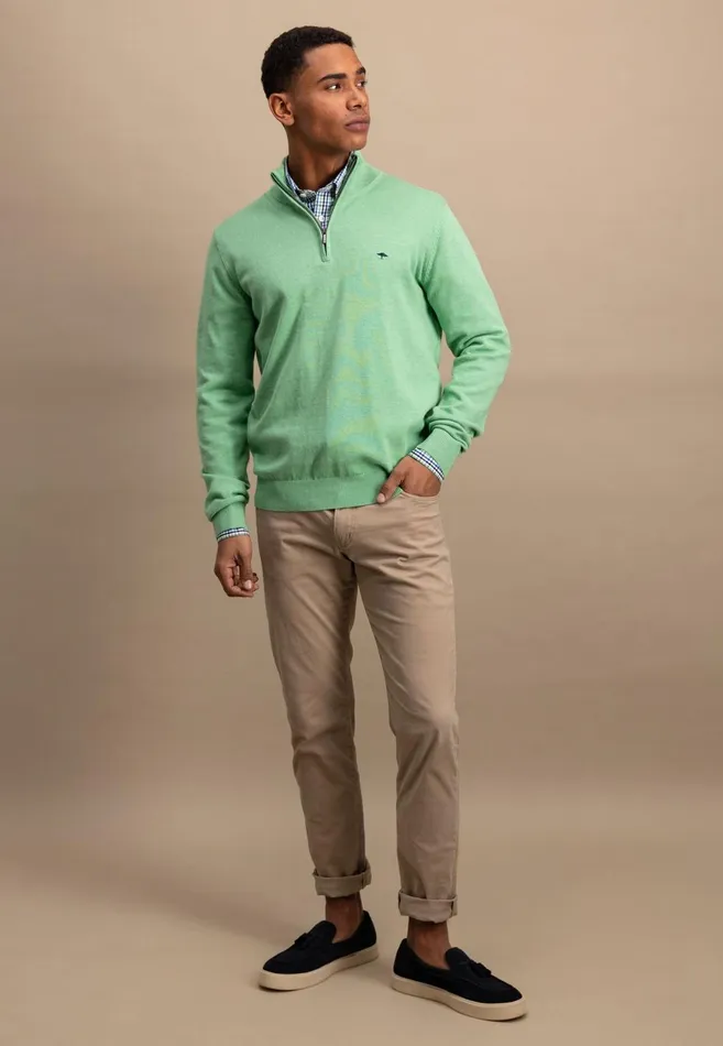 FYNCHHATTON Knitting Sweater With A Troyer Collar Poppy Redstrong Bluesummer Breezesplashy Oceanturf Greenmalagajade Men Sweater