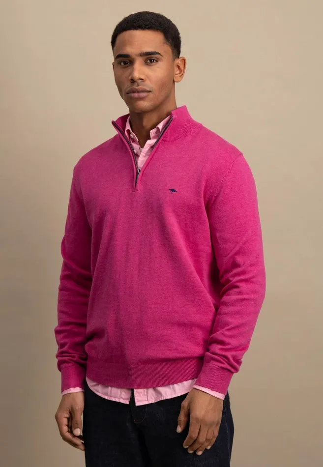 FYNCHHATTON Knitting Sweater With A Troyer Collar Poppy Redstrong Bluesummer Breezesplashy Oceanturf Greenmalagajade Men Sweater