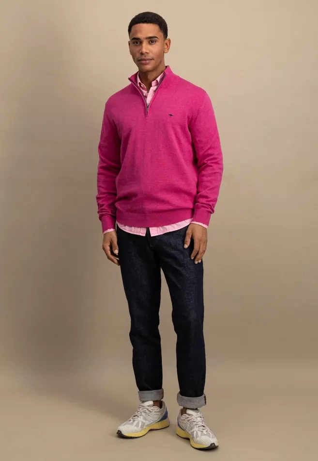 FYNCHHATTON Knitting Sweater With A Troyer Collar Poppy Redstrong Bluesummer Breezesplashy Oceanturf Greenmalagajade Men Sweater