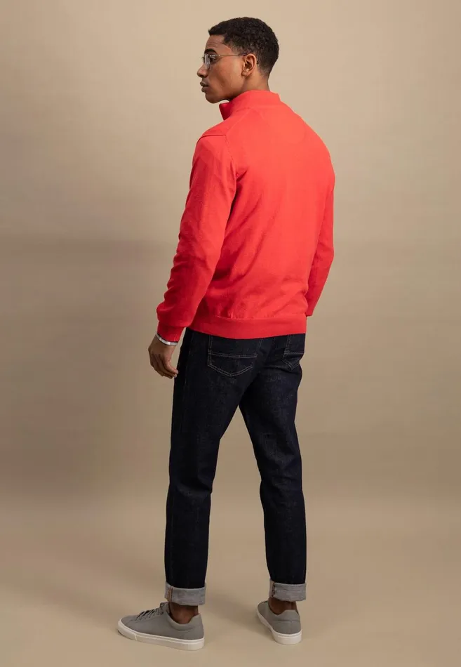 FYNCHHATTON Knitting Sweater With A Troyer Collar Poppy Redstrong Bluesummer Breezesplashy Oceanturf Greenmalagajade Men Sweater