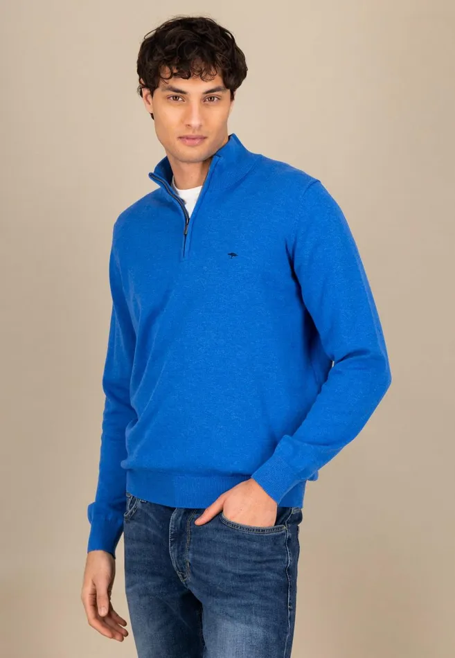 FYNCHHATTON Knitting Sweater With A Troyer Collar Poppy Redstrong Bluesummer Breezesplashy Oceanturf Greenmalagajade Men Sweater