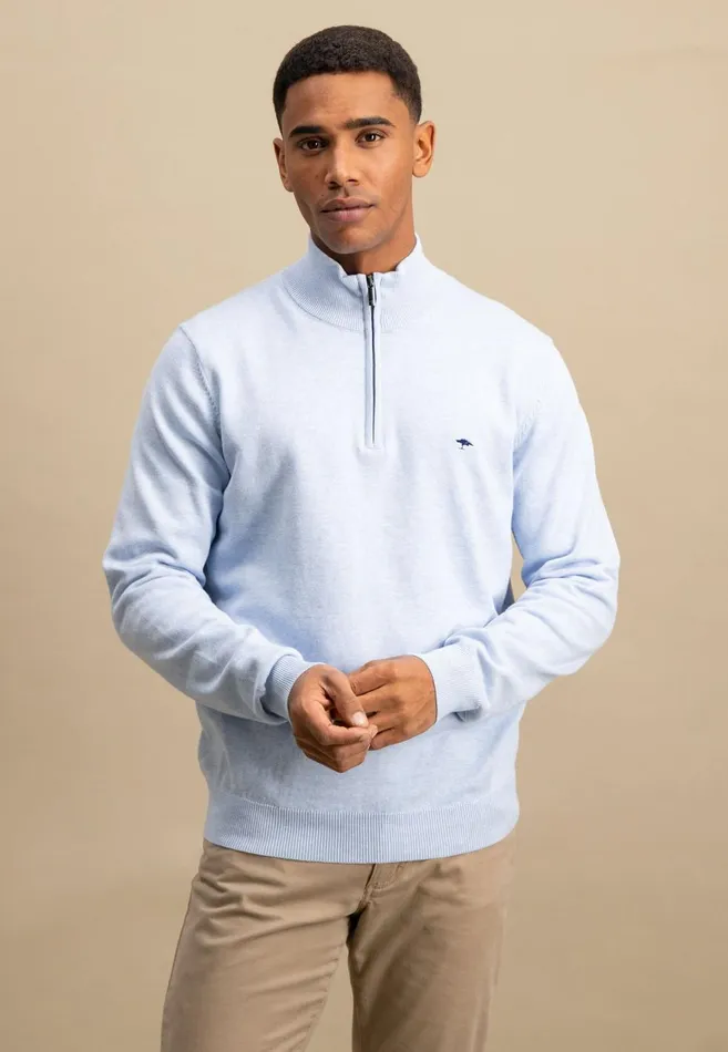 FYNCHHATTON Knitting Sweater With A Troyer Collar Poppy Redstrong Bluesummer Breezesplashy Oceanturf Greenmalagajade Men Sweater