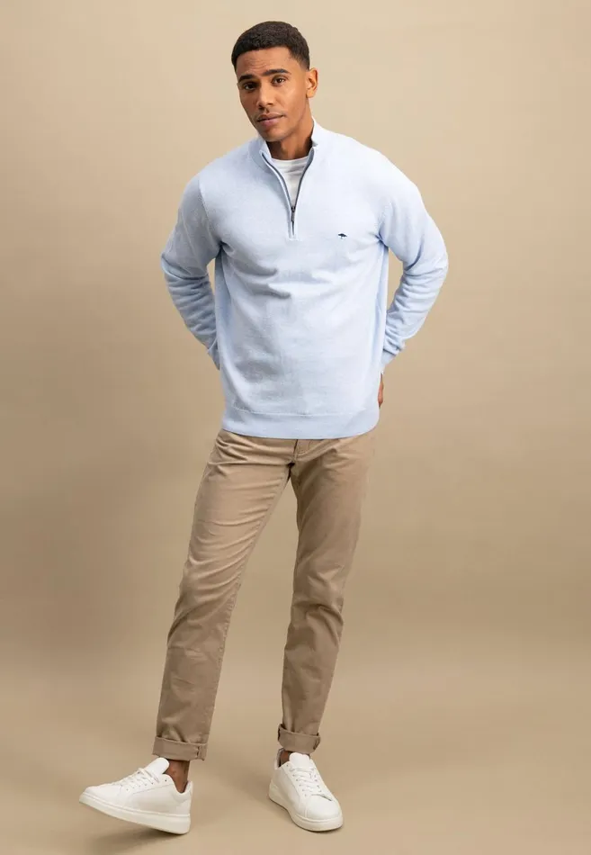 FYNCHHATTON Knitting Sweater With A Troyer Collar Poppy Redstrong Bluesummer Breezesplashy Oceanturf Greenmalagajade Men Sweater