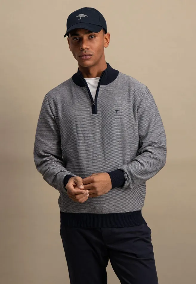 FYNCHHATTON Knitting Sweater With Troyer Collar In TwoColorLook Navy Men Sweater FYNCHHATTON Knitting Sweater With Troyer Collar In TwoColorLook Navy Men Sweater