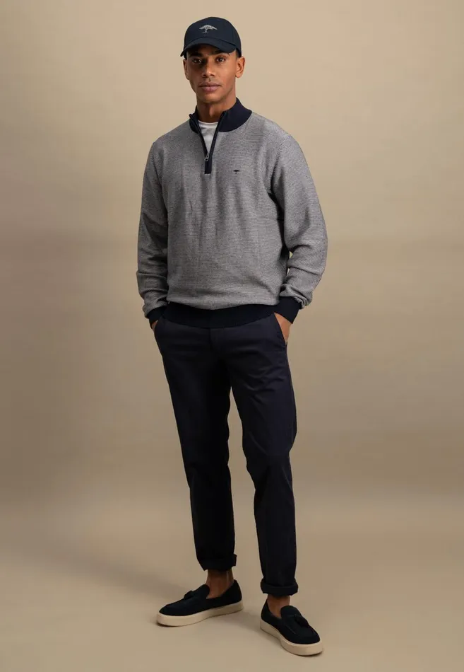 FYNCHHATTON Knitting Sweater With Troyer Collar In TwoColorLook Navy Men Sweater