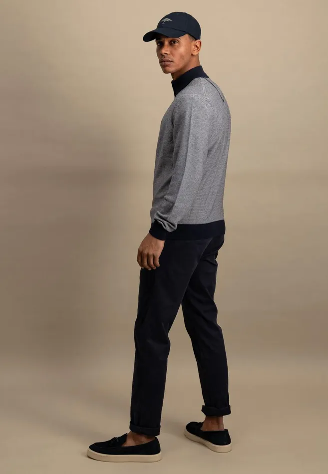 FYNCHHATTON Knitting Sweater With Troyer Collar In TwoColorLook Navy Men Sweater