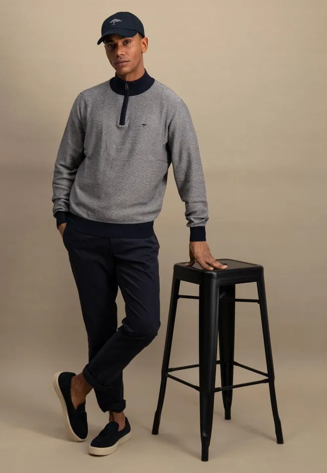 FYNCHHATTON Knitting Sweater With Troyer Collar In TwoColorLook Navy Men Sweater