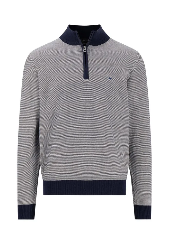FYNCHHATTON Knitting Sweater With Troyer Collar In TwoColorLook Navy Men Sweater