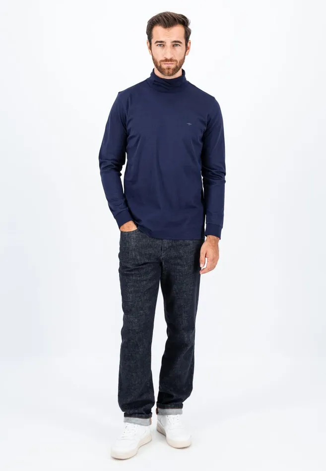 FYNCHHATTON Long sleeved Shirt Made Of Cotton With Turtleneck Offwhitenavyblack Men Tshirts