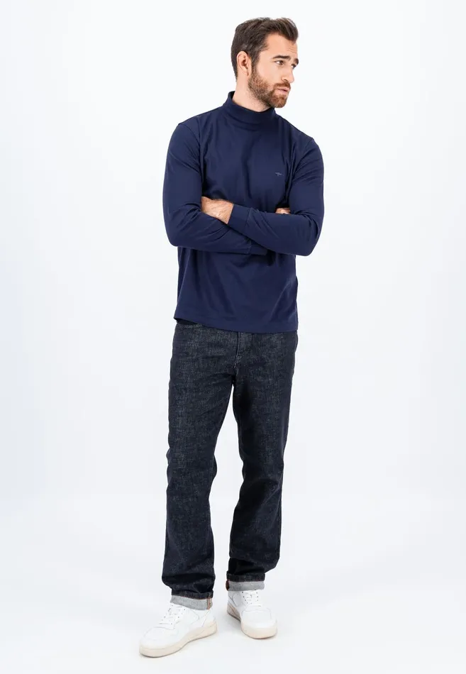 FYNCHHATTON Long sleeved Shirt Made Of Cotton With Turtleneck Offwhitenavyblack Men Tshirts
