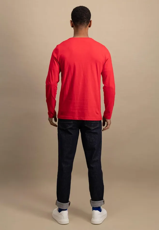FYNCHHATTON Long sleeved Shirt With A Round Neckline Navymidnightasphaltpoppy Redblackstrong Bluewhite Men Tshirts