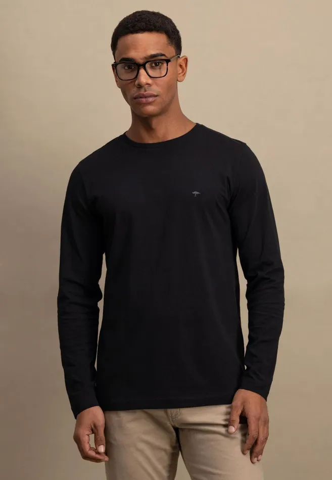 FYNCHHATTON Long sleeved Shirt With A Round Neckline Navymidnightasphaltpoppy Redblackstrong Bluewhite Men Tshirts