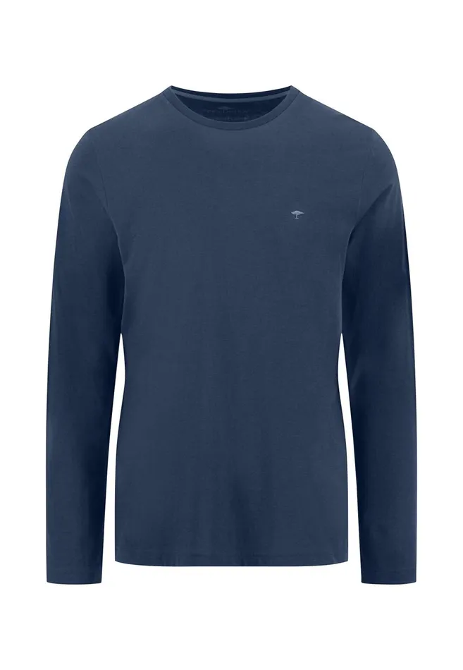 FYNCHHATTON Long sleeved Shirt With A Round Neckline Navymidnightasphaltpoppy Redblackstrong Bluewhite Men Tshirts