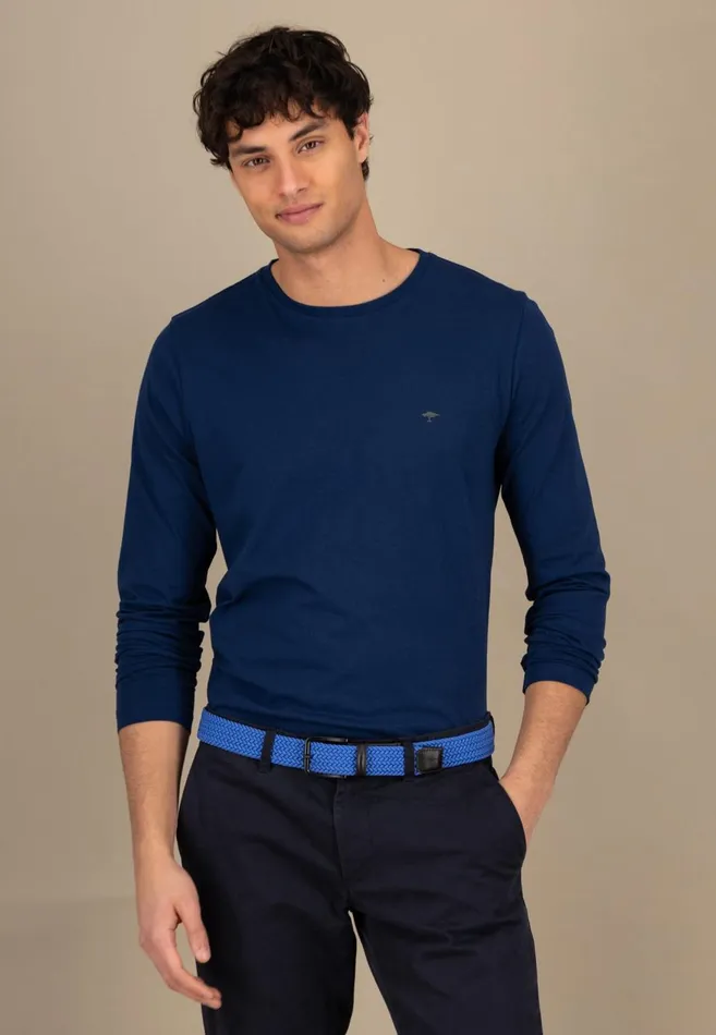 FYNCHHATTON Long sleeved Shirt With A Round Neckline Navymidnightasphaltpoppy Redblackstrong Bluewhite Men Tshirts