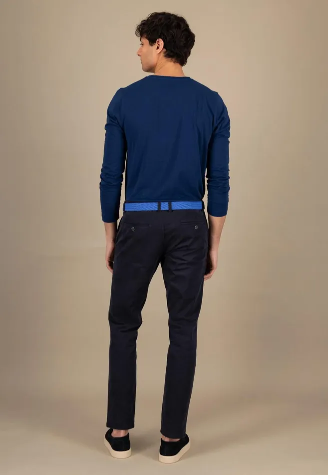 FYNCHHATTON Long sleeved Shirt With A Round Neckline Navymidnightasphaltpoppy Redblackstrong Bluewhite Men Tshirts