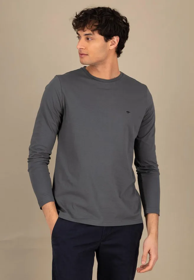 FYNCHHATTON Long sleeved Shirt With A Round Neckline Navymidnightasphaltpoppy Redblackstrong Bluewhite Men Tshirts