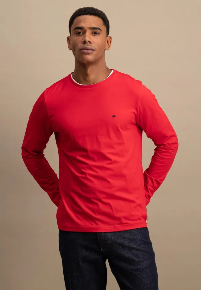 FYNCHHATTON Long sleeved Shirt With A Round Neckline Navymidnightasphaltpoppy Redblackstrong Bluewhite Men Tshirts