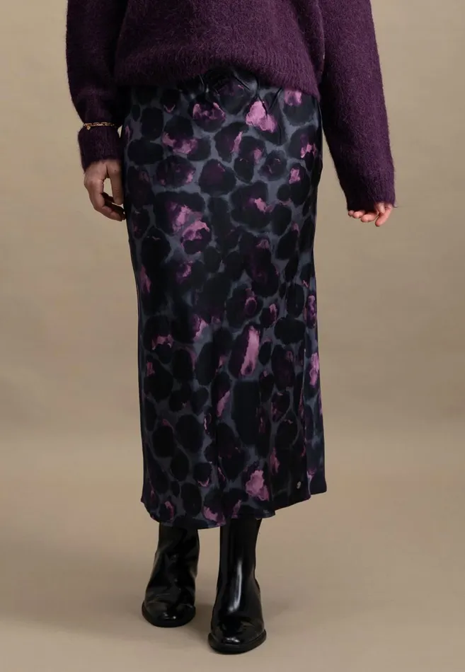FYNCHHATTON Midi Satin Skirt Made Of Viscose With Leopard Pattern Mauve Rose Women Skirts FYNCHHATTON Midi Satin Skirt Made Of Viscose With Leopard Pattern Mauve Rose Women Skirts