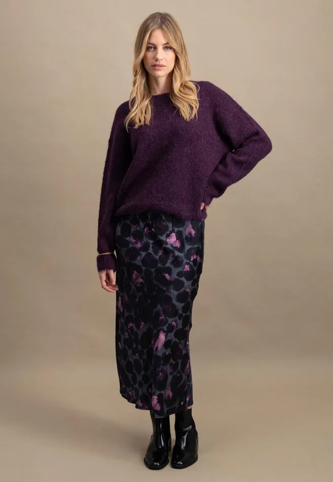FYNCHHATTON Midi Satin Skirt Made Of Viscose With Leopard Pattern Mauve Rose Women Skirts