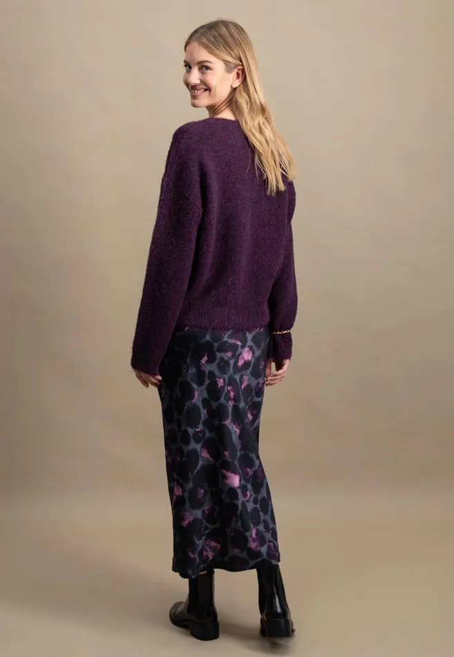 FYNCHHATTON Midi Satin Skirt Made Of Viscose With Leopard Pattern Mauve Rose Women Skirts