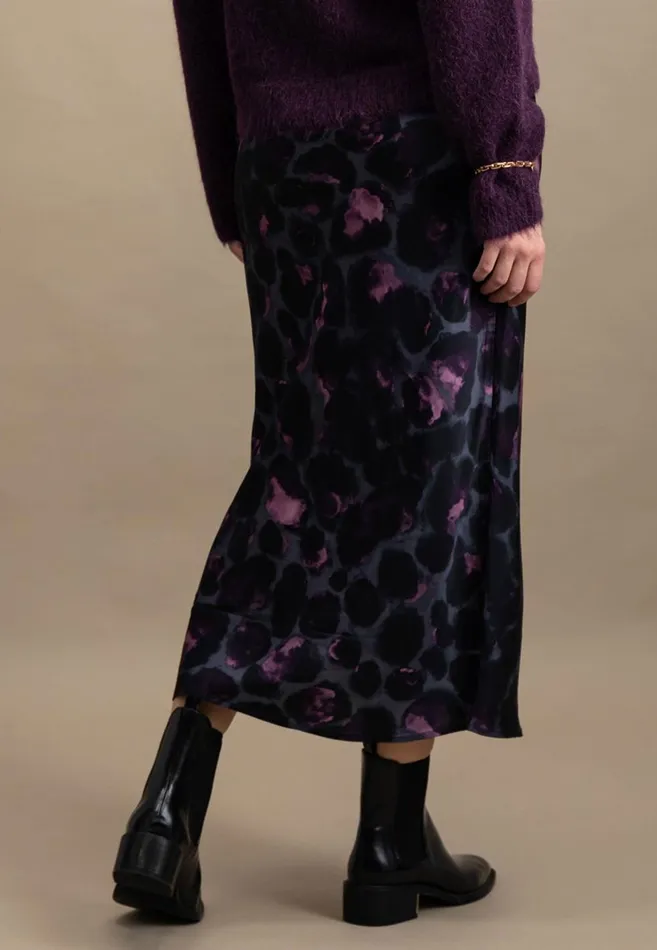 FYNCHHATTON Midi Satin Skirt Made Of Viscose With Leopard Pattern Mauve Rose Women Skirts