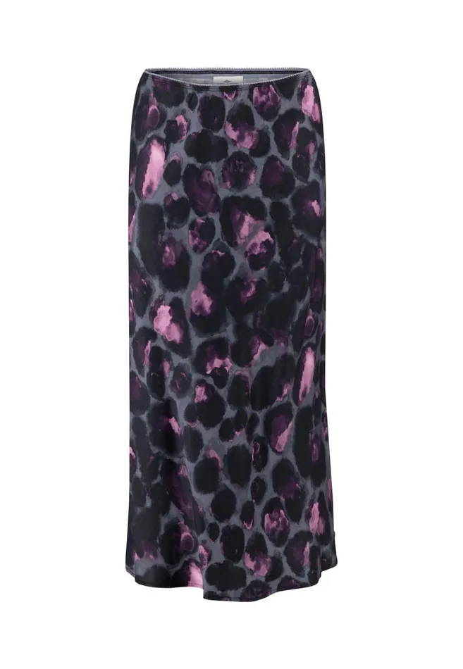 FYNCHHATTON Midi Satin Skirt Made Of Viscose With Leopard Pattern Mauve Rose Women Skirts