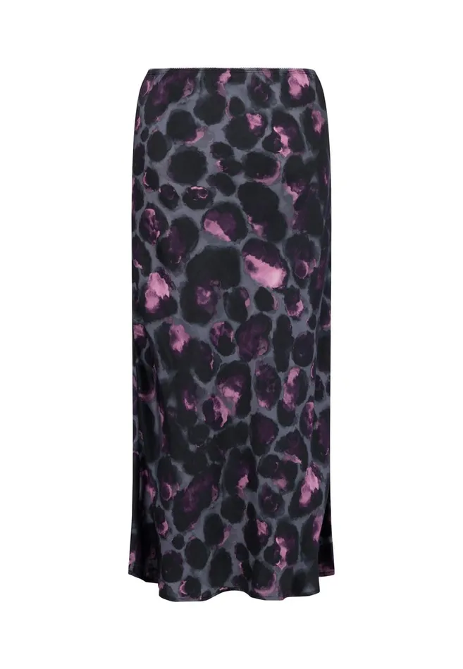 FYNCHHATTON Midi Satin Skirt Made Of Viscose With Leopard Pattern Mauve Rose Women Skirts