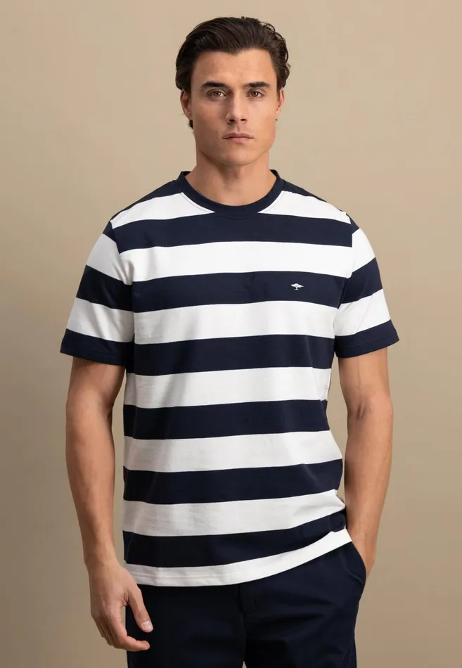 FYNCHHATTON Striped Tshirt With A Colored LogoTail Navynew Offwhite Men Tshirts FYNCHHATTON Striped Tshirt With A Colored LogoTail Navynew Offwhite Men Tshirts