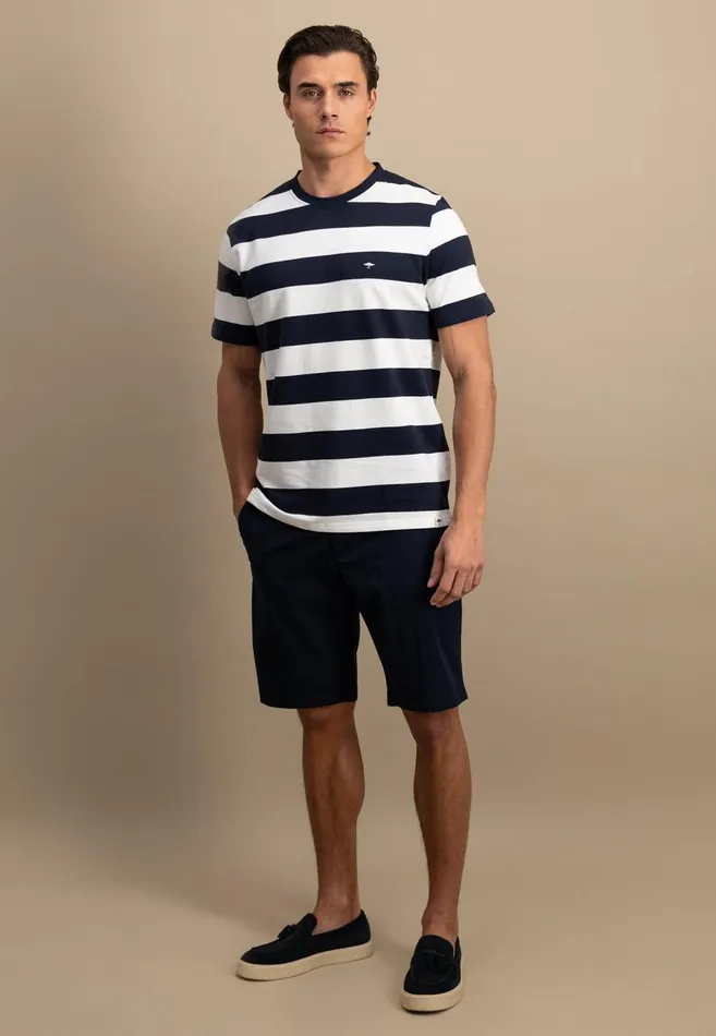 FYNCHHATTON Striped Tshirt With A Colored LogoTail Navynew Offwhite Men Tshirts