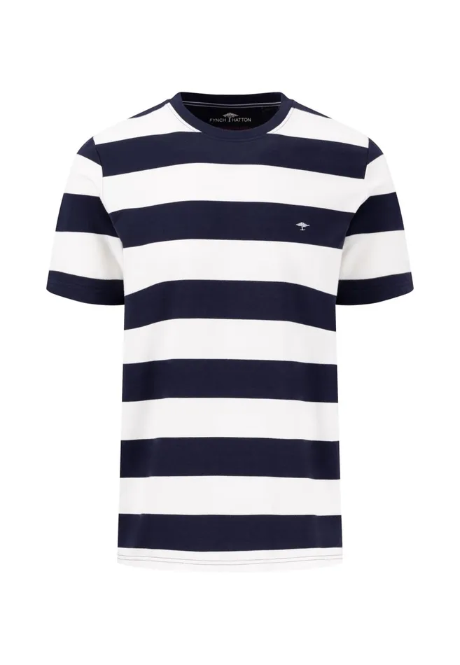 FYNCHHATTON Striped Tshirt With A Colored LogoTail Navynew Offwhite Men Tshirts