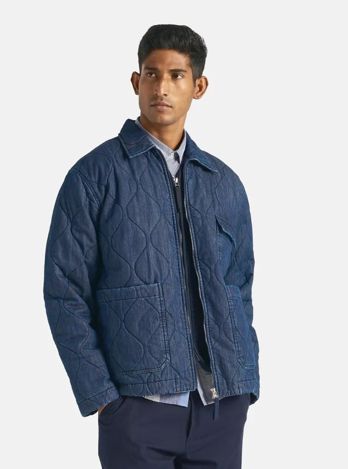 Gower Jacket In Indigo Quilt Denim Men Universal Works Coats and Outerwear