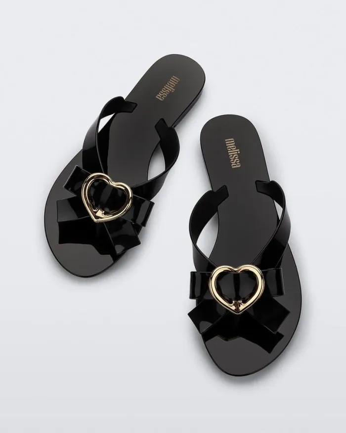 Harmonic Heart Black Women Melissa Flip Flops