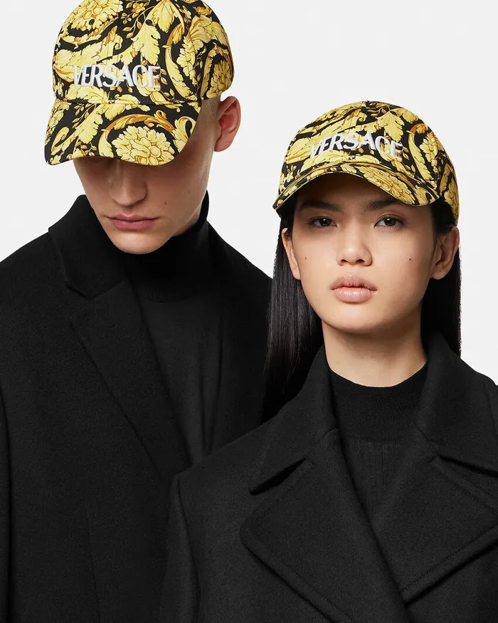 Hats and Caps WomenMen Versace Barocco Logo Baseball Cap Blackprint