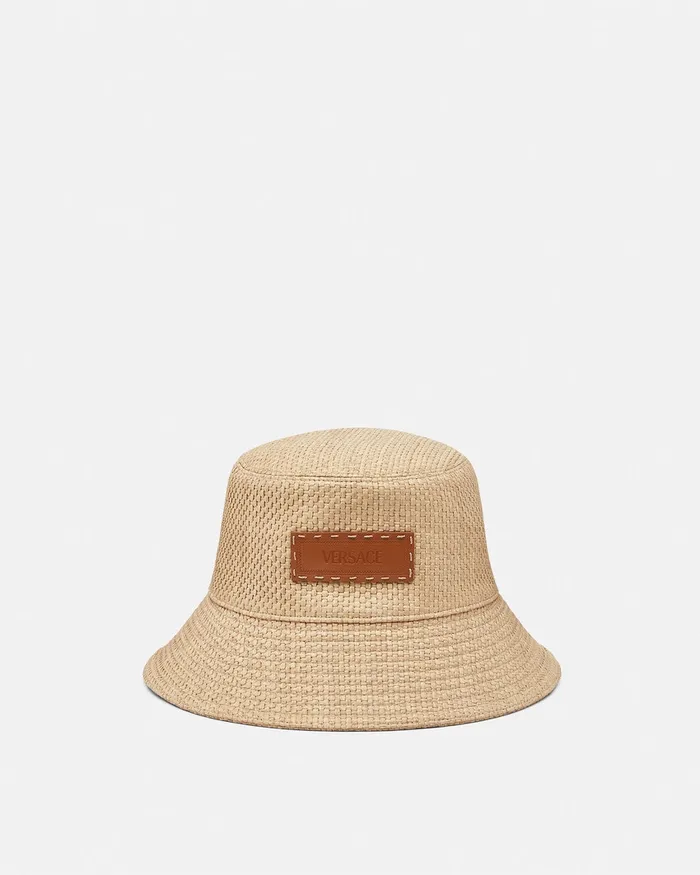 Hats and Caps WomenMen Versace Logo Raffia Bucket Hat Beige
