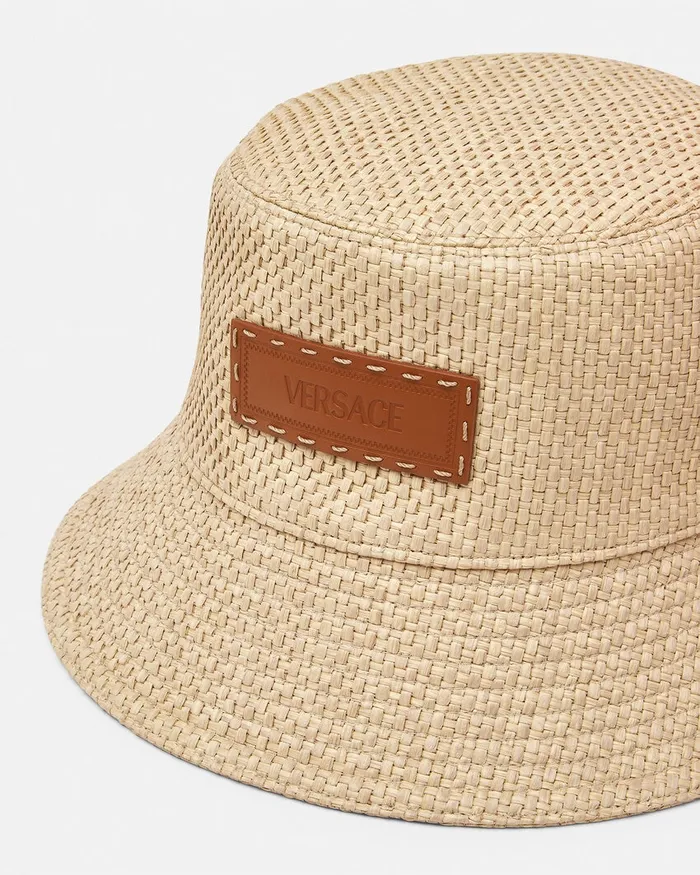 Hats and Caps WomenMen Versace Logo Raffia Bucket Hat Beige