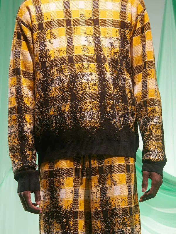 Henrik Vibskov Boutique Faded Knit Jumper 8211 Blurry Black Yellow Check Men Hoodies and Sweatshirts