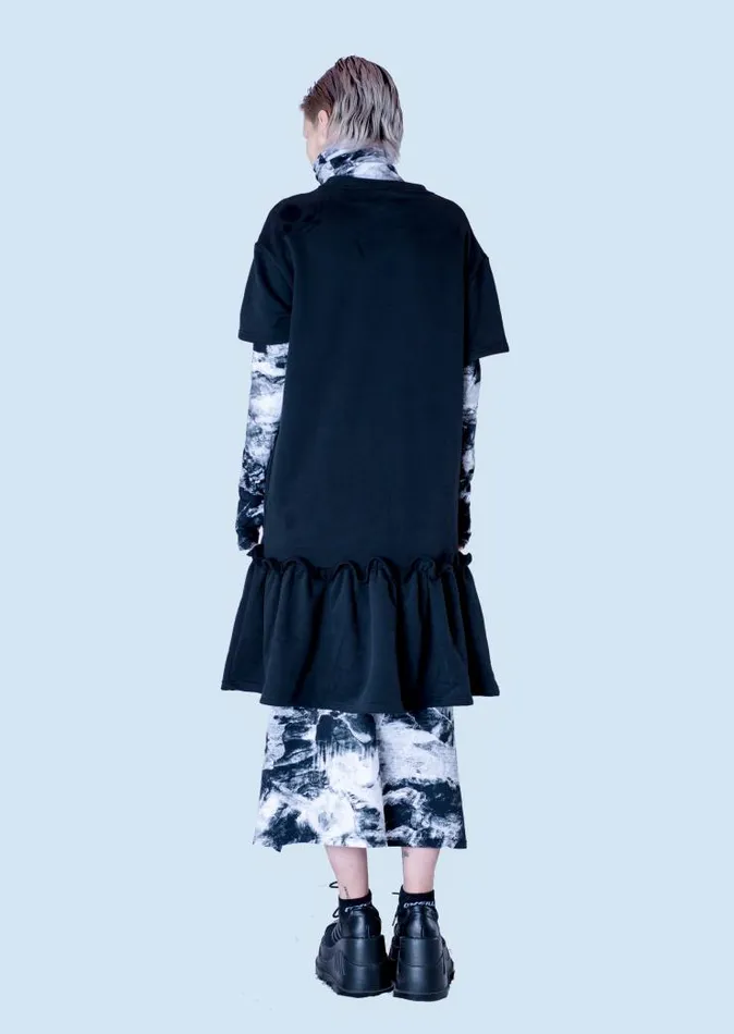 Henrik Vibskov Boutique French Terry TShirt Ruffle Dress 8211 Ash Black Women Dresses