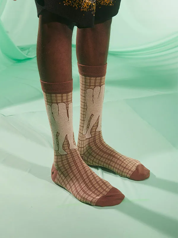 Henrik Vibskov Boutique Handfeet Chair Socks Homme 8211 Beige Chair Brown Checks Men Socks