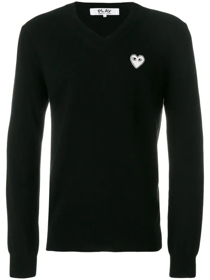 Henrik Vibskov Boutique Mens VNeck Pullover White Heart 8211 Black Men Knitwear