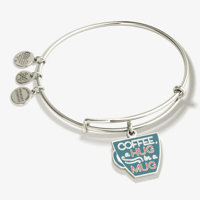 Iconic Women Alex And Ani Coffee A Hug In A Mug039 Charm Bangle Bracelet Shiny Silver