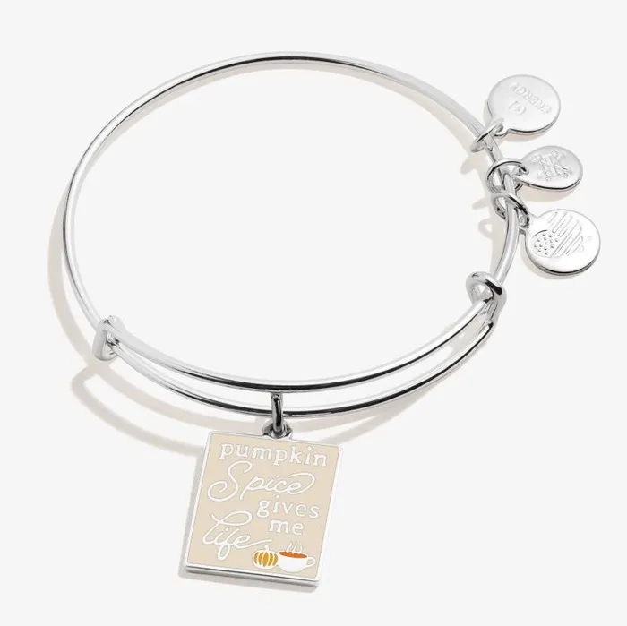 Iconic Women Alex And Ani Pumpkin Spice Gives Me Life039 Charm Bangle Bracelet Shiny Silver Iconic Women Alex And Ani Pumpkin Spice Gives Me Life039 Charm Bangle Bracelet Shiny Silver