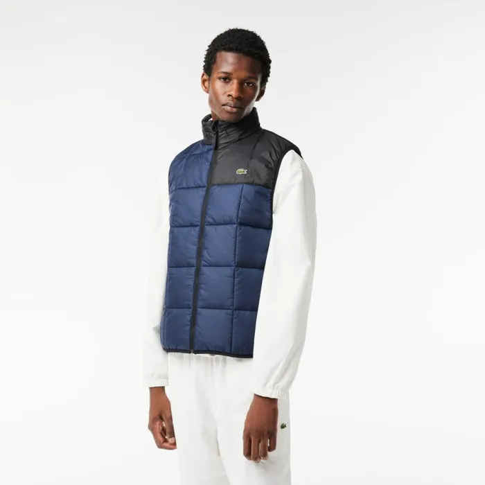 Jackets and Coats Men Lacoste Men039s Packaway Hood Vest Navy Blue Black Jb1