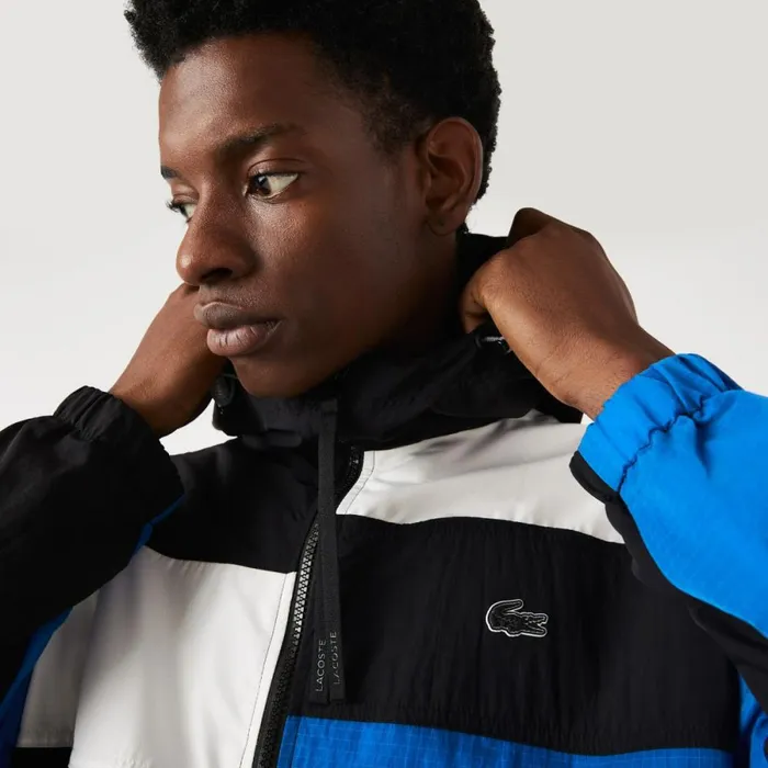 Jackets and Coats Men Lacoste Men039s Patchwork Effect Jacket Black Blue White Se1